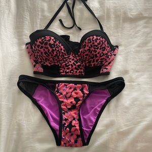 Black and pink leopard print Bikini set from La vie en Rose Aqua size Small